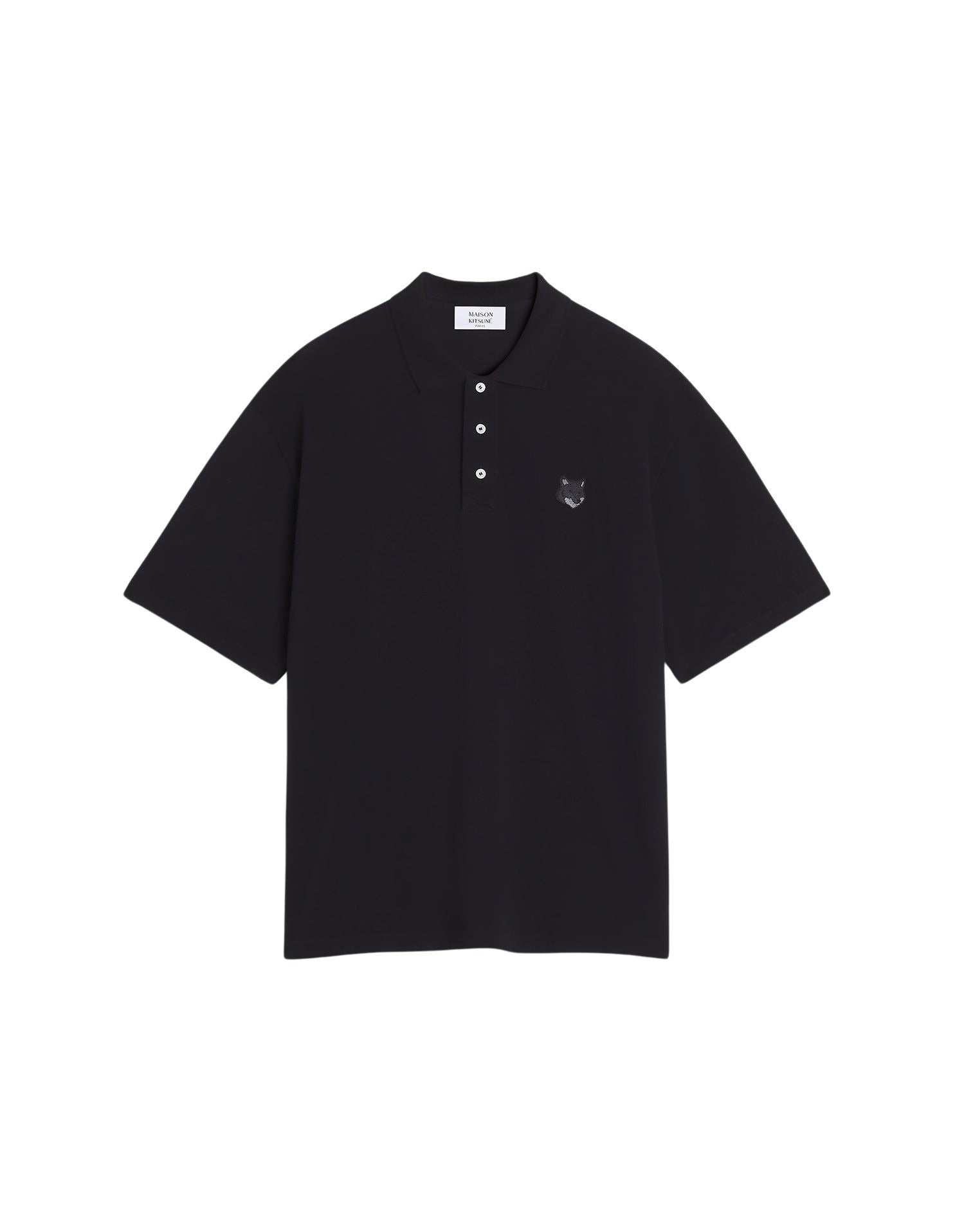 Oversized short-sleeved polo shirt with crest - Black