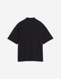 Oversized short-sleeved polo shirt with crest - Black