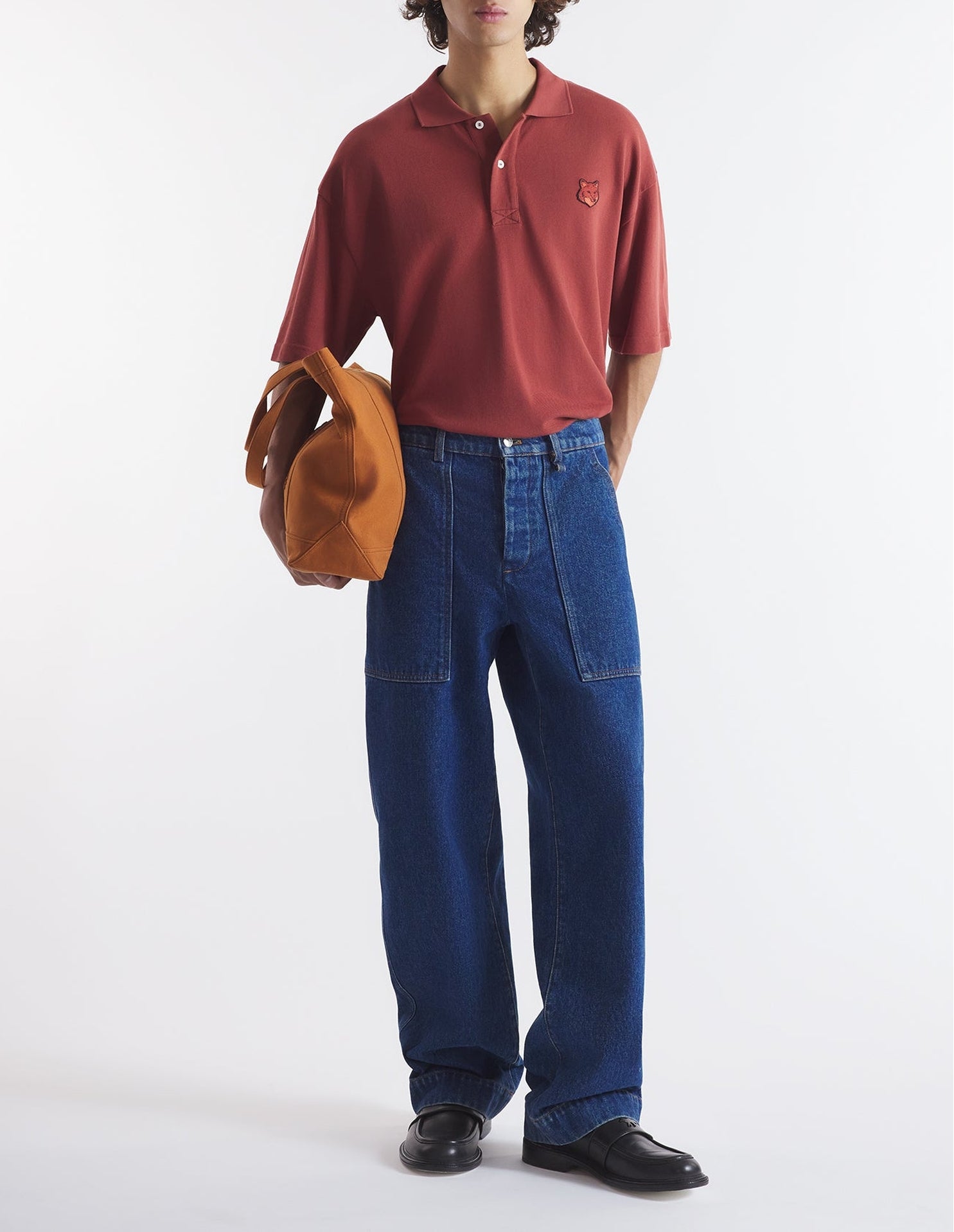 Polo à manches courtes coupe oversize avec écusson - Teak