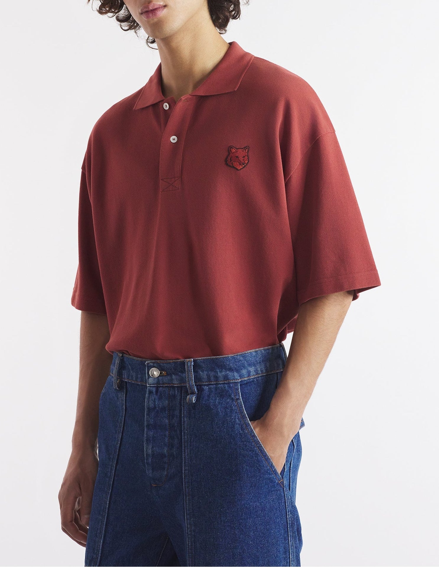 Polo à manches courtes coupe oversize avec écusson - Teak