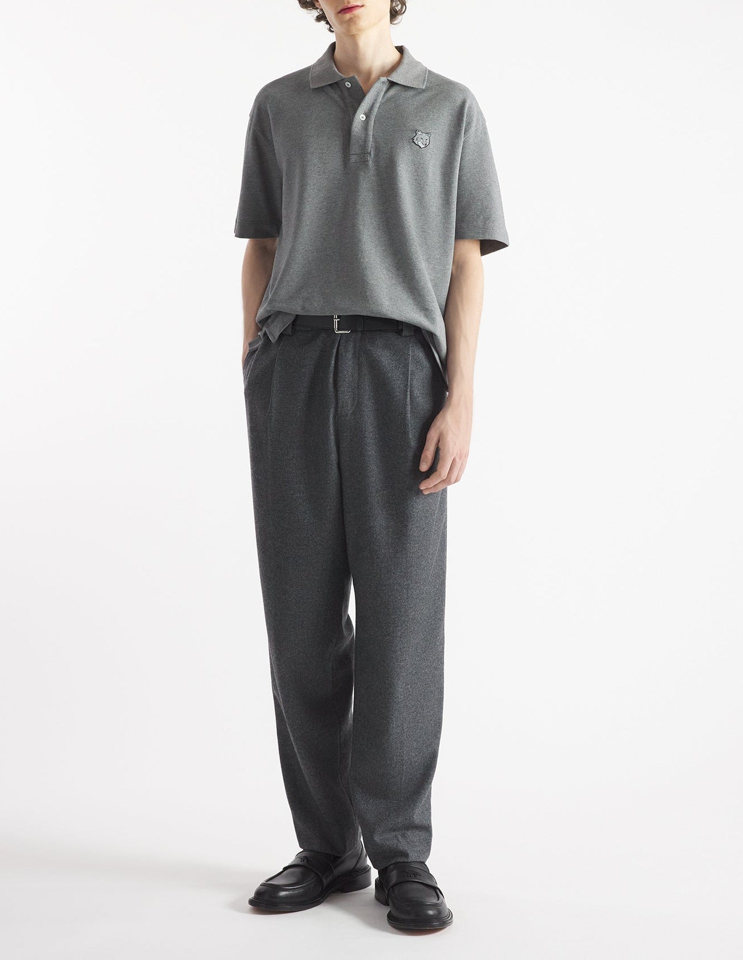 Short-sleeved polo shirt with badge - Medium Grey Melange