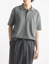 Short-sleeved polo shirt with badge - Medium Grey Melange