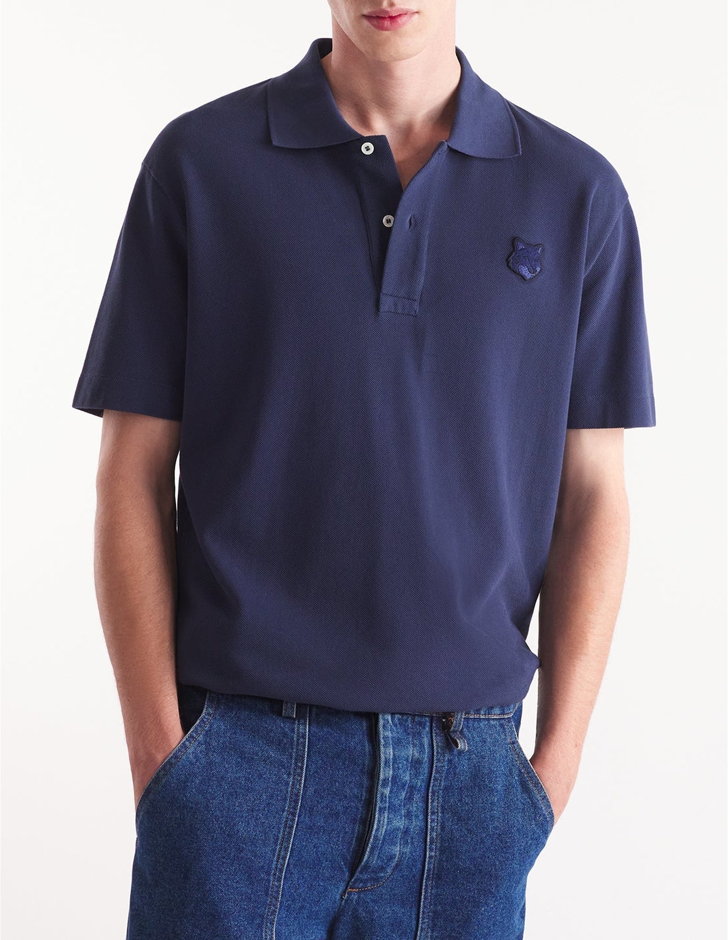 Short-sleeved polo shirt with crest - Ink Blue