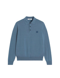 Patch embroidered wool polo jumper - Breton Blue