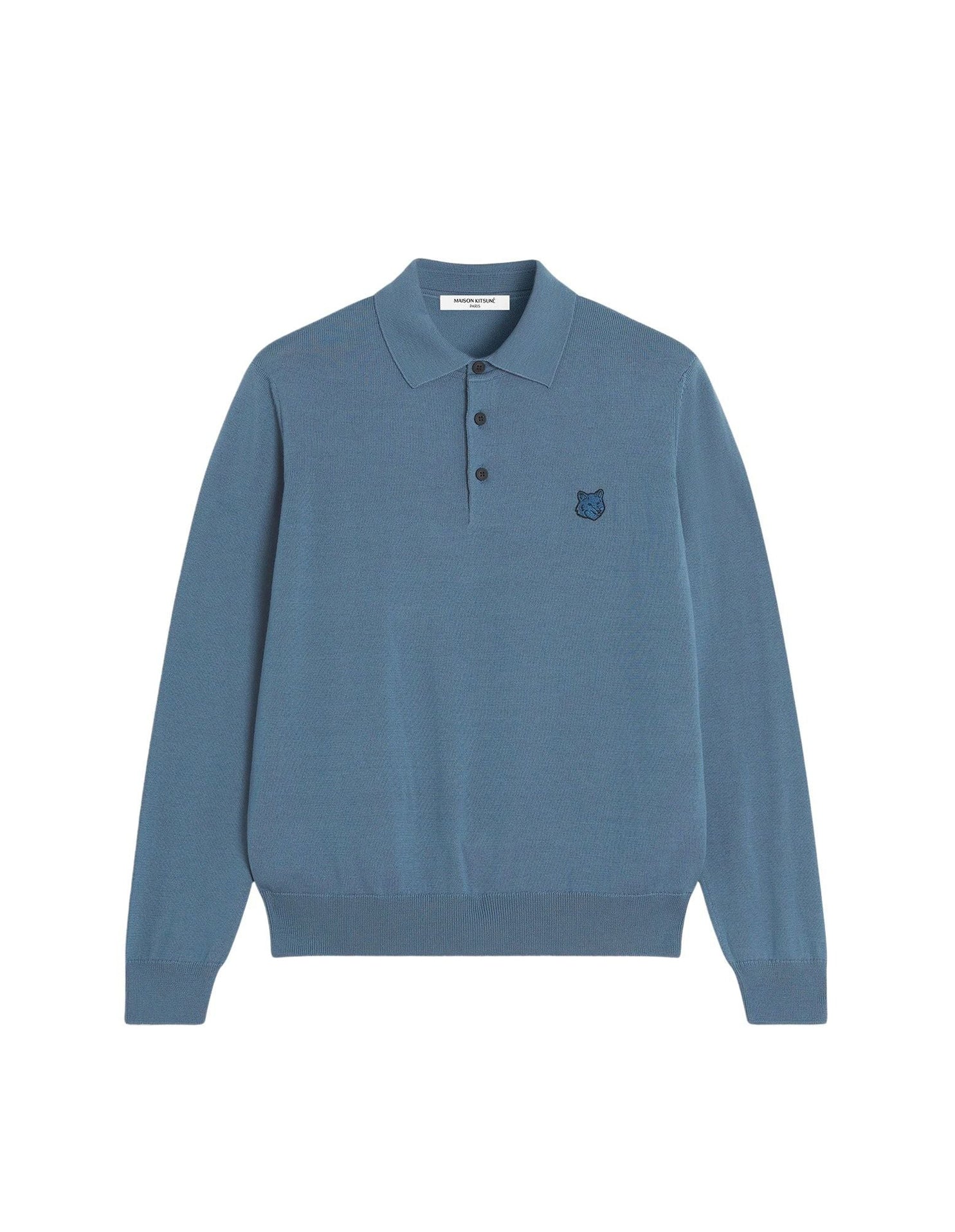 Patch embroidered wool polo jumper - Breton Blue