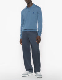 Patch embroidered wool polo jumper - Breton Blue