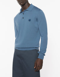 Patch embroidered wool polo jumper - Breton Blue