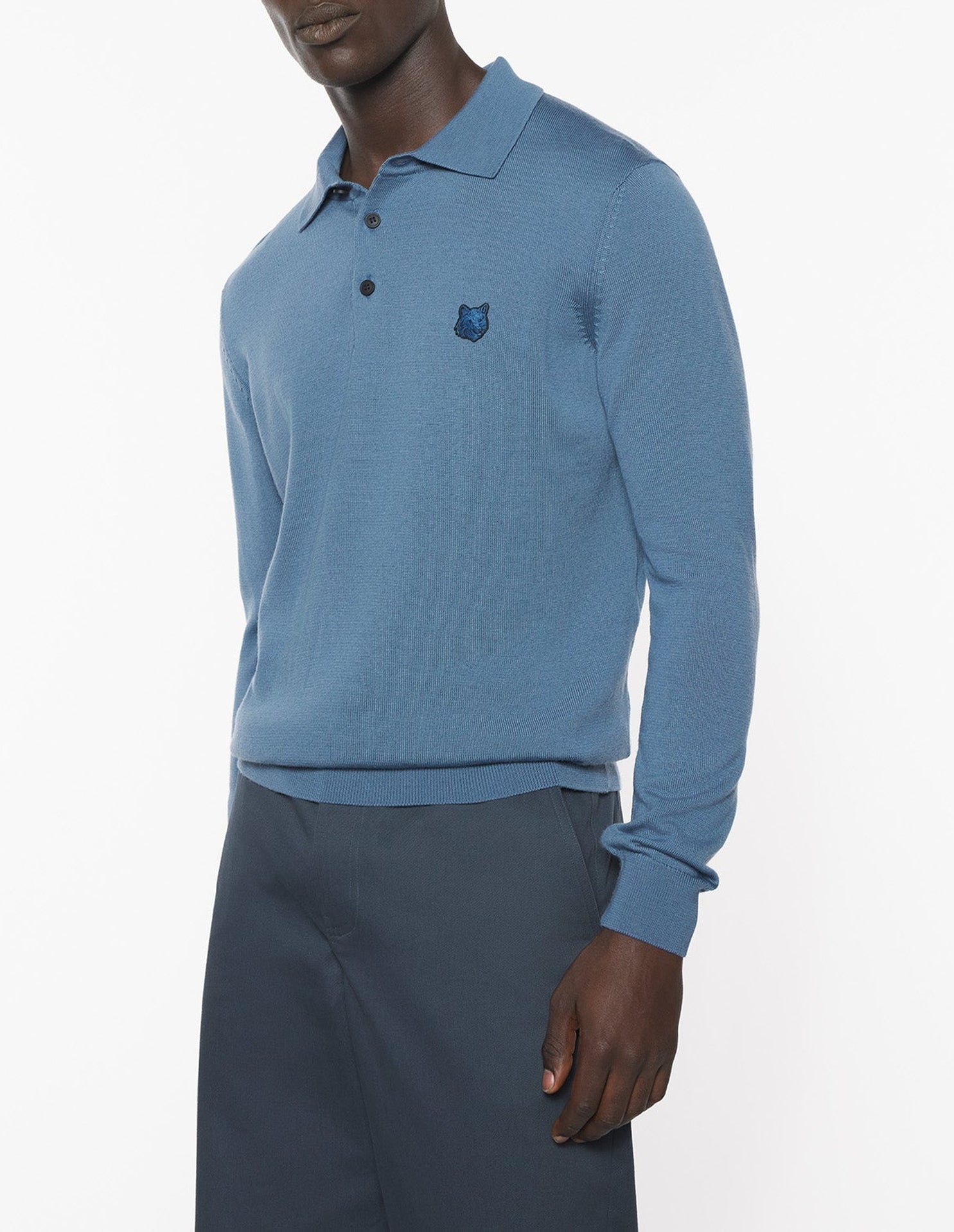 Patch embroidered wool polo jumper - Breton Blue
