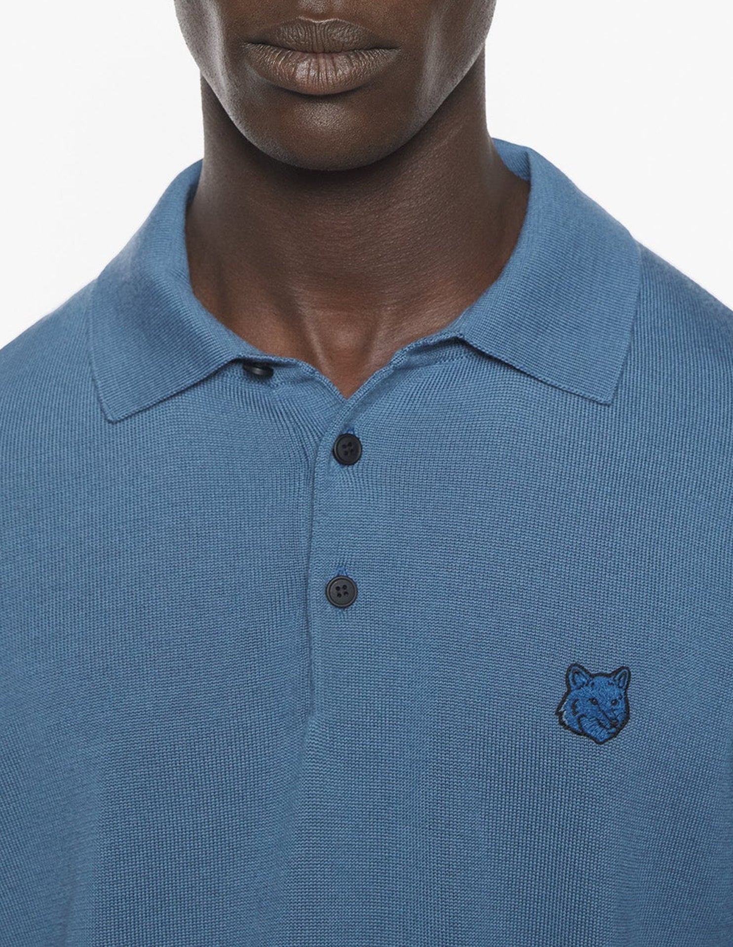 Patch embroidered wool polo jumper - Breton Blue