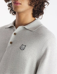 Patch embroidered polo jumper in wool - Light Grey Melange