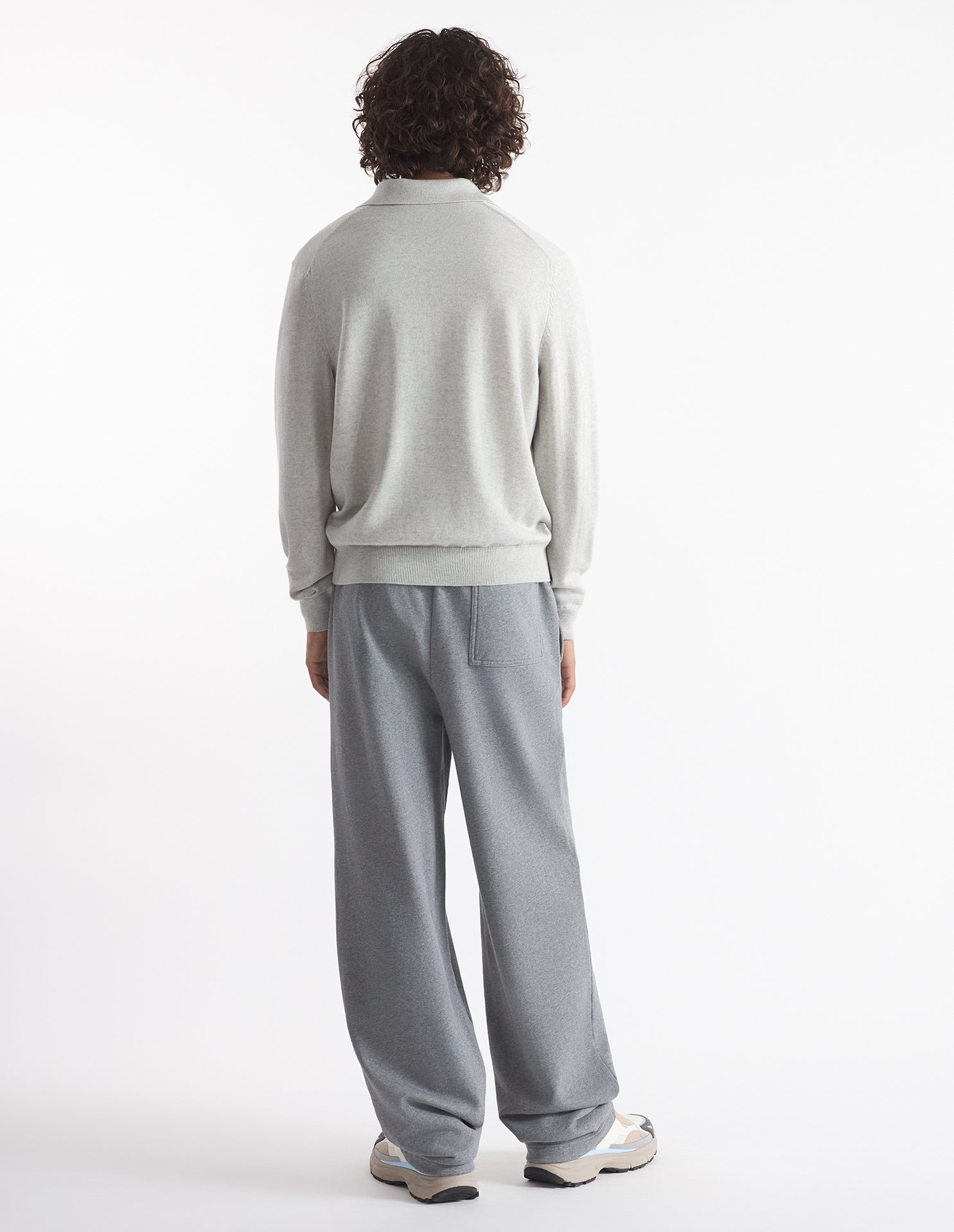 Patch embroidered polo jumper in wool - Light Grey Melange