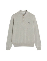 Pull polo Patch brodé en laine - Light Grey Melange