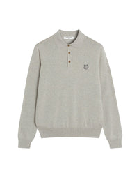Patch embroidered polo jumper in wool - Light Grey Melange