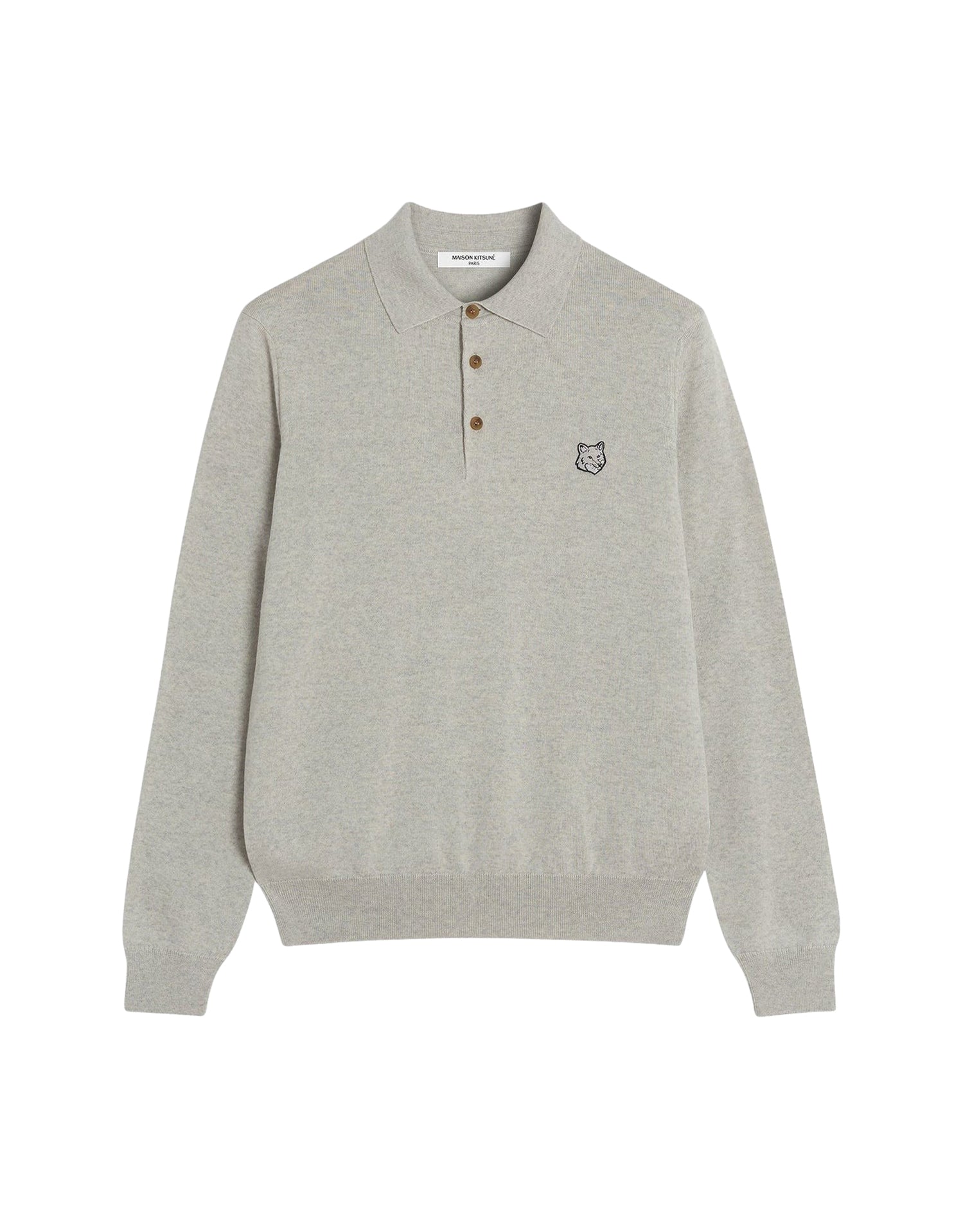 Patch embroidered polo jumper in wool - Light Grey Melange