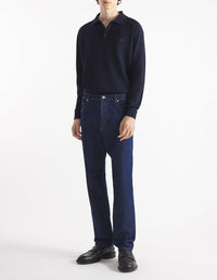 Embroidered wool trucker jumper - Ink Blue