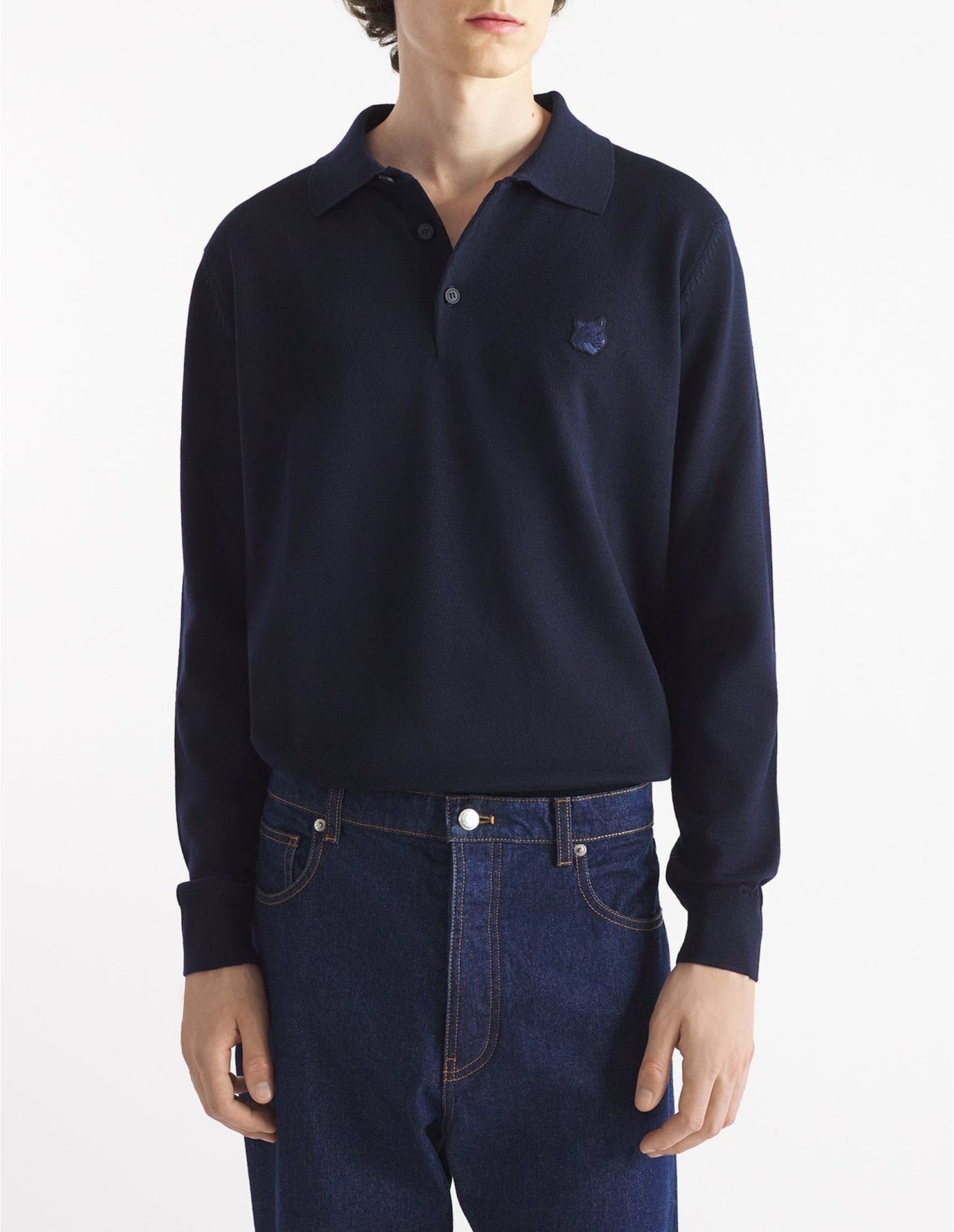 Pull camionneur brodé en laine - Ink Blue