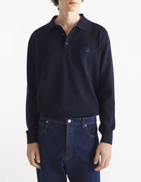 Embroidered wool trucker jumper - Ink Blue