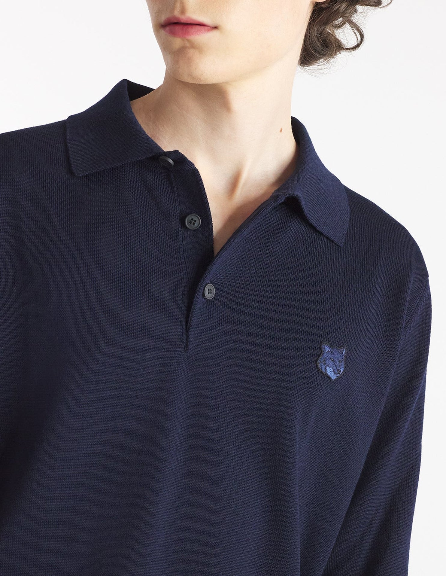 Embroidered wool trucker jumper - Ink Blue