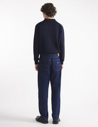 Embroidered wool trucker jumper - Ink Blue