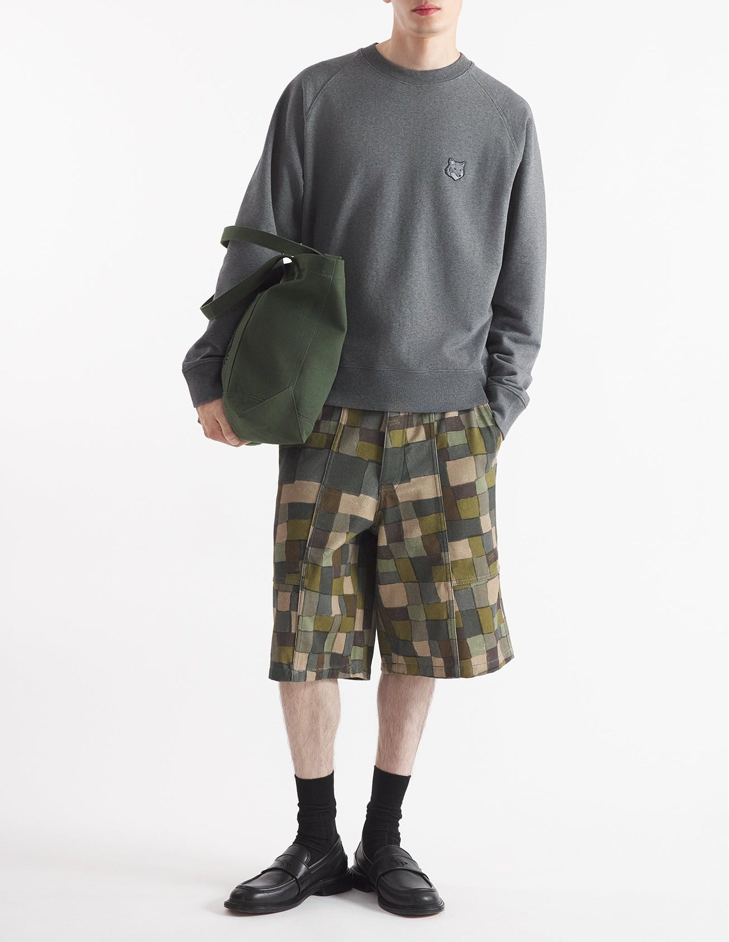 Sweatshirt Bold Fox Head oversize à col rond - Dark Grey Melange