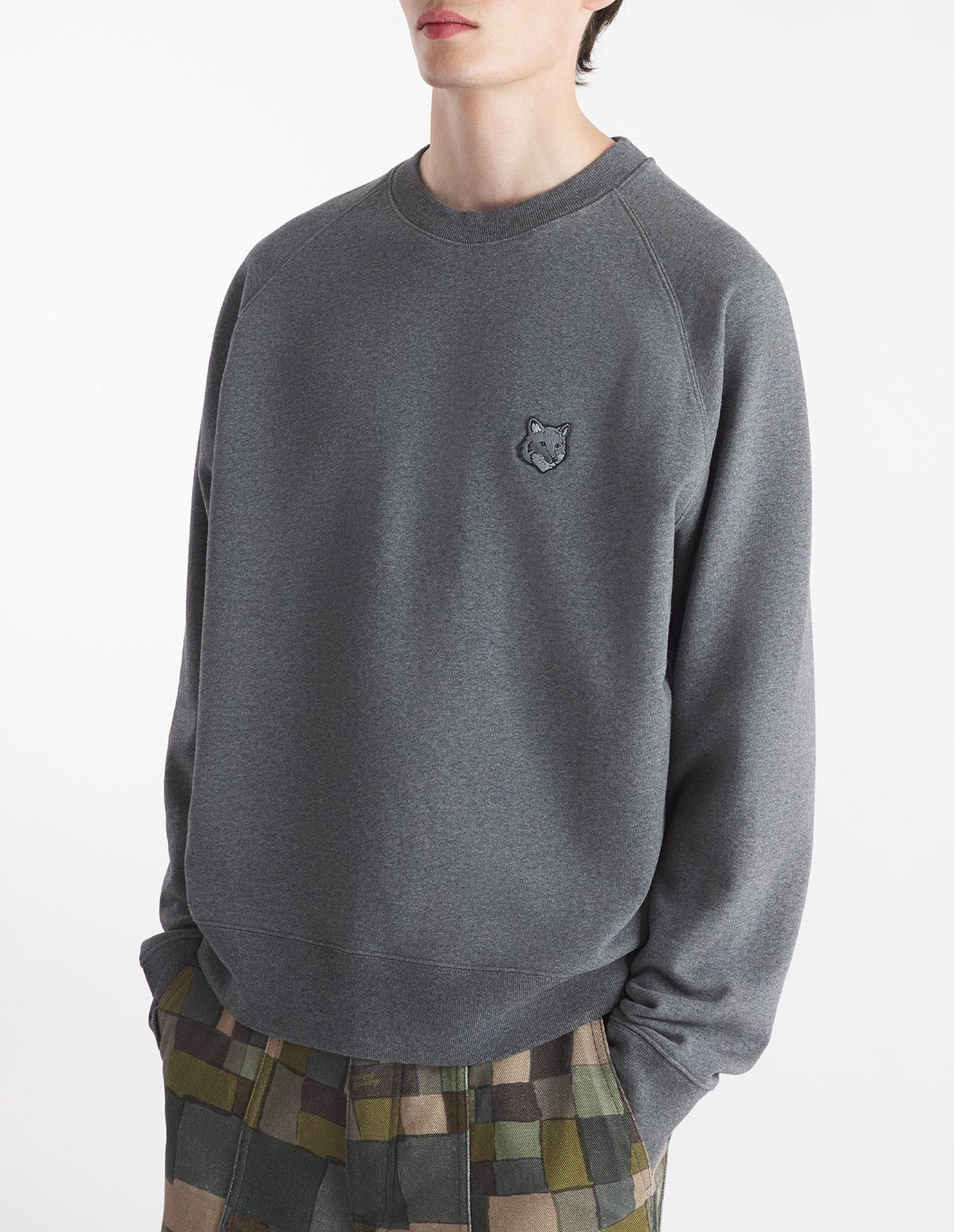 Sweatshirt Bold Fox Head oversize à col rond - Dark Grey Melange