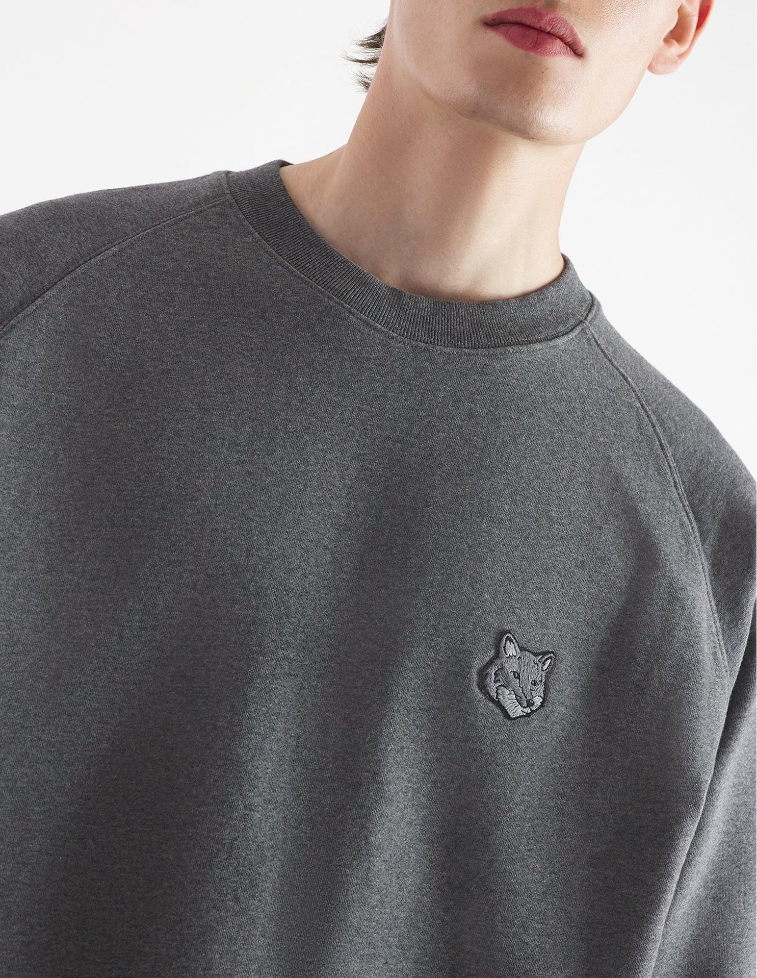 Sweatshirt Bold Fox Head oversize à col rond - Dark Grey Melange