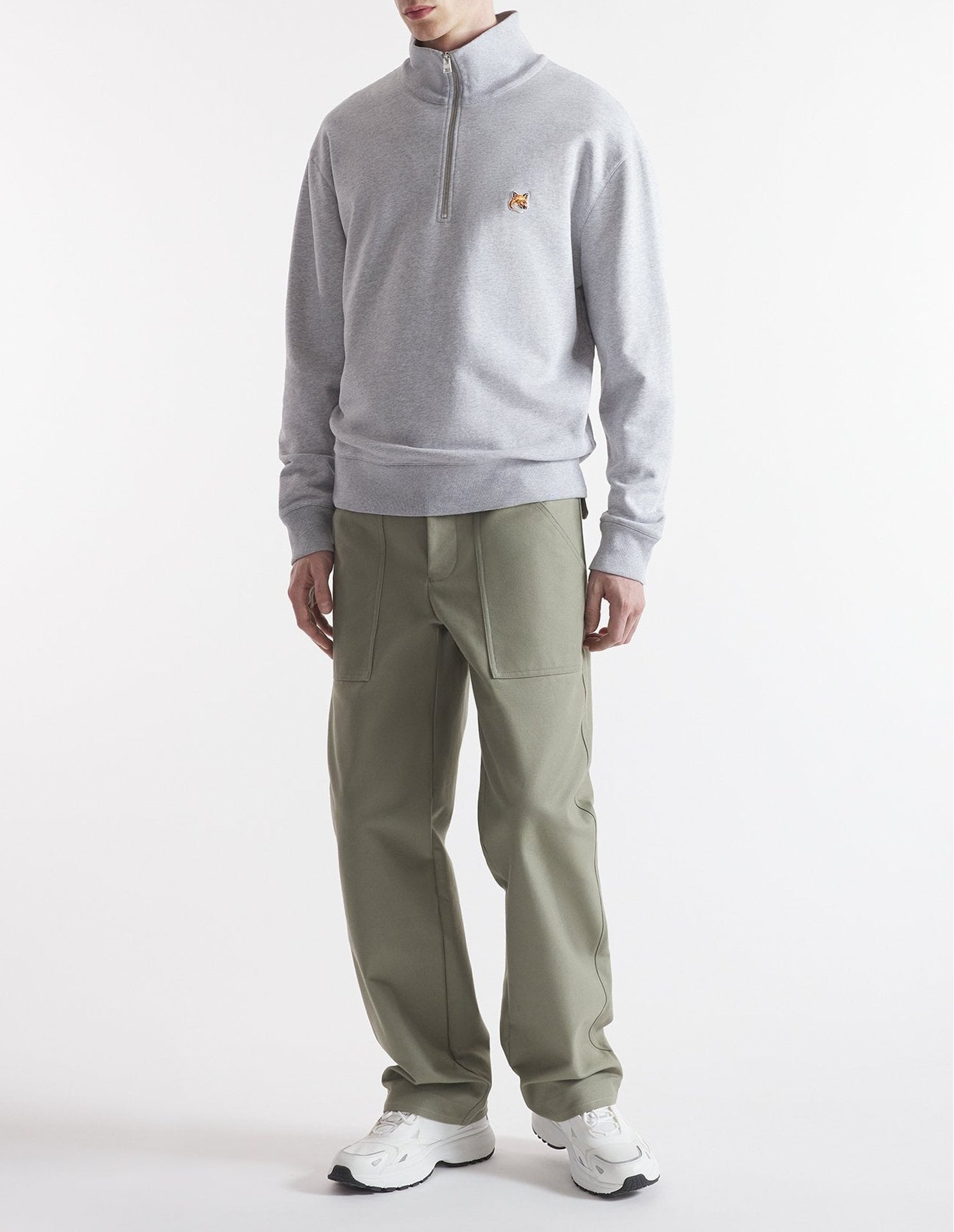 Trucker sweatshirt with badge - Light Grey Melange