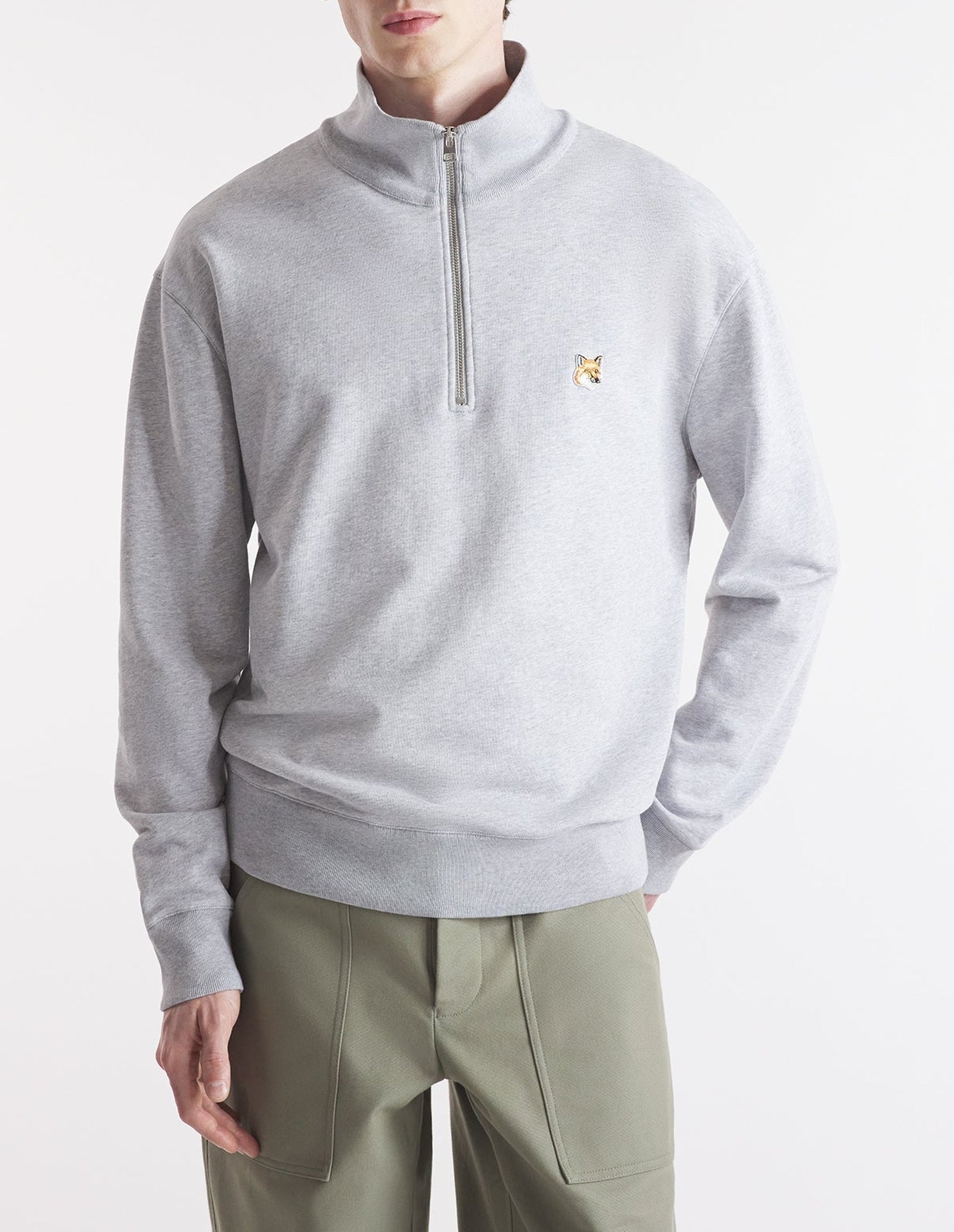 Trucker sweatshirt with badge - Light Grey Melange