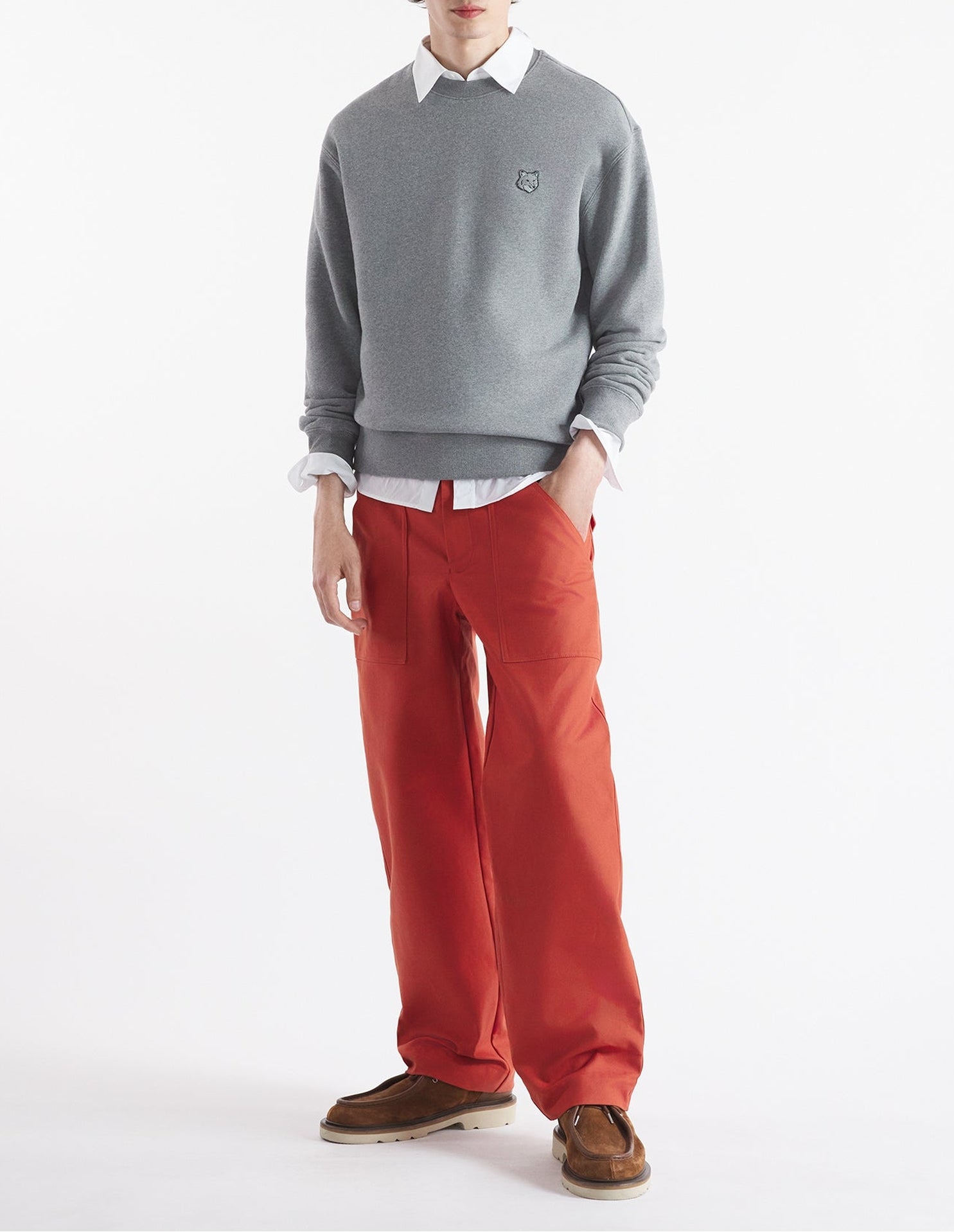 Bold Fox Head Sweatshirt with crest - Medium Grey Melange