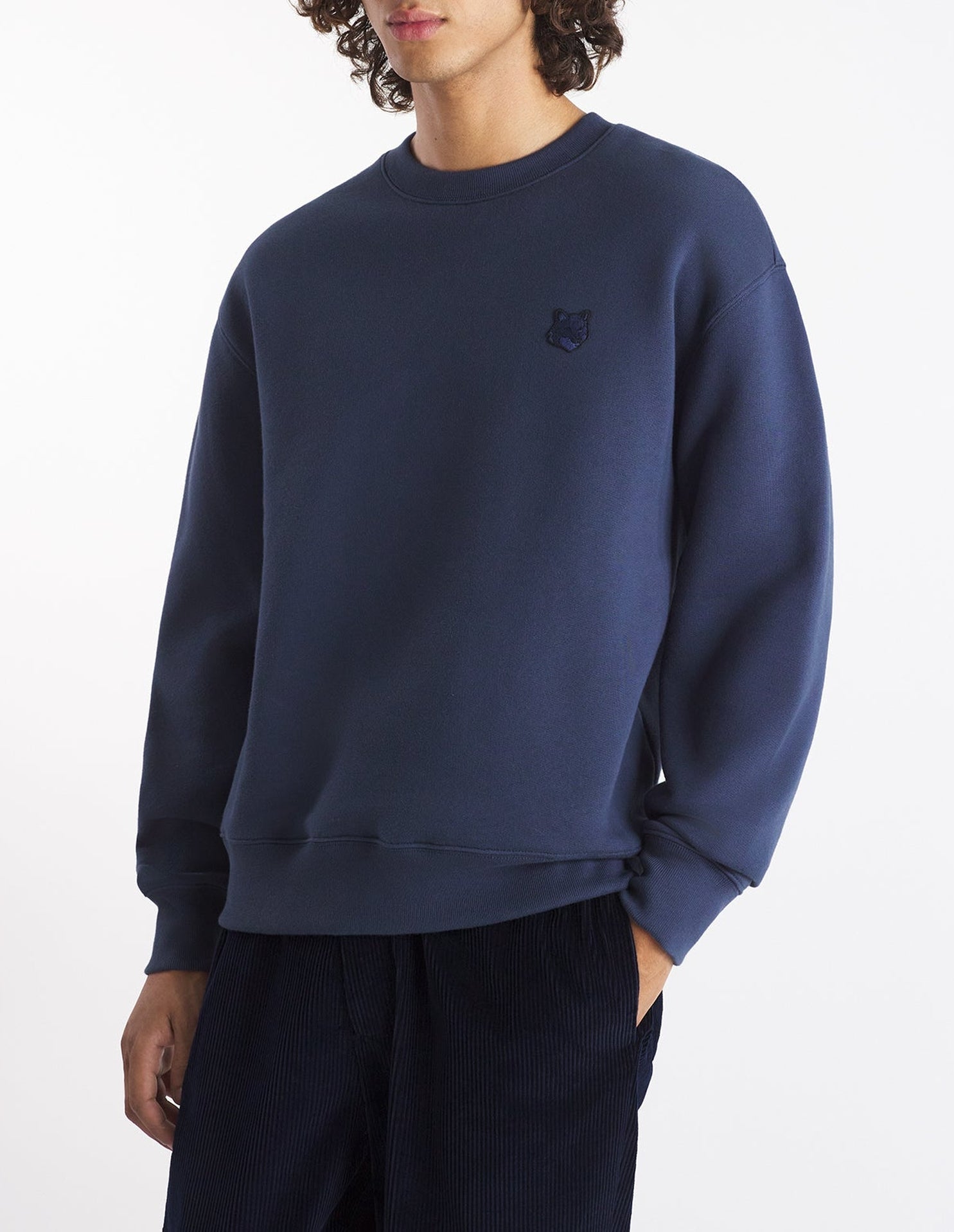 Bold Fox Head Sweatshirt with patch - Ink Blue