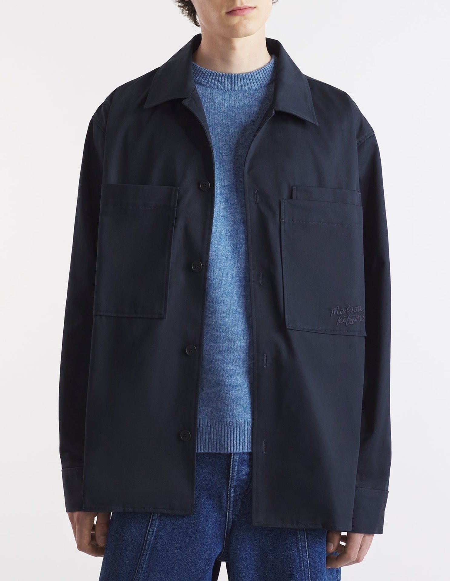 Pocket overshirt with embroidery - Black