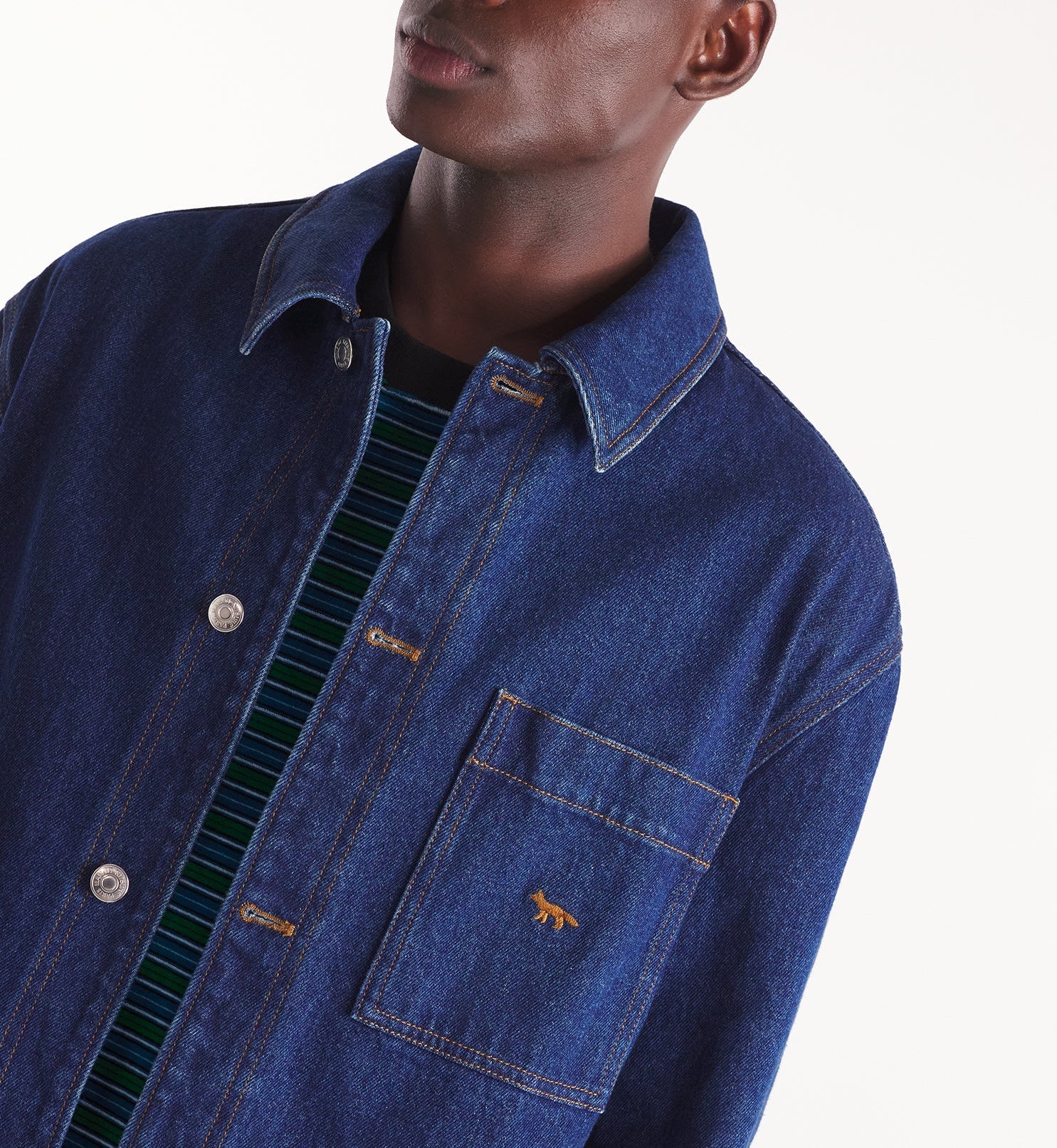 Embossed denim jacket - Stone Washed Indigo