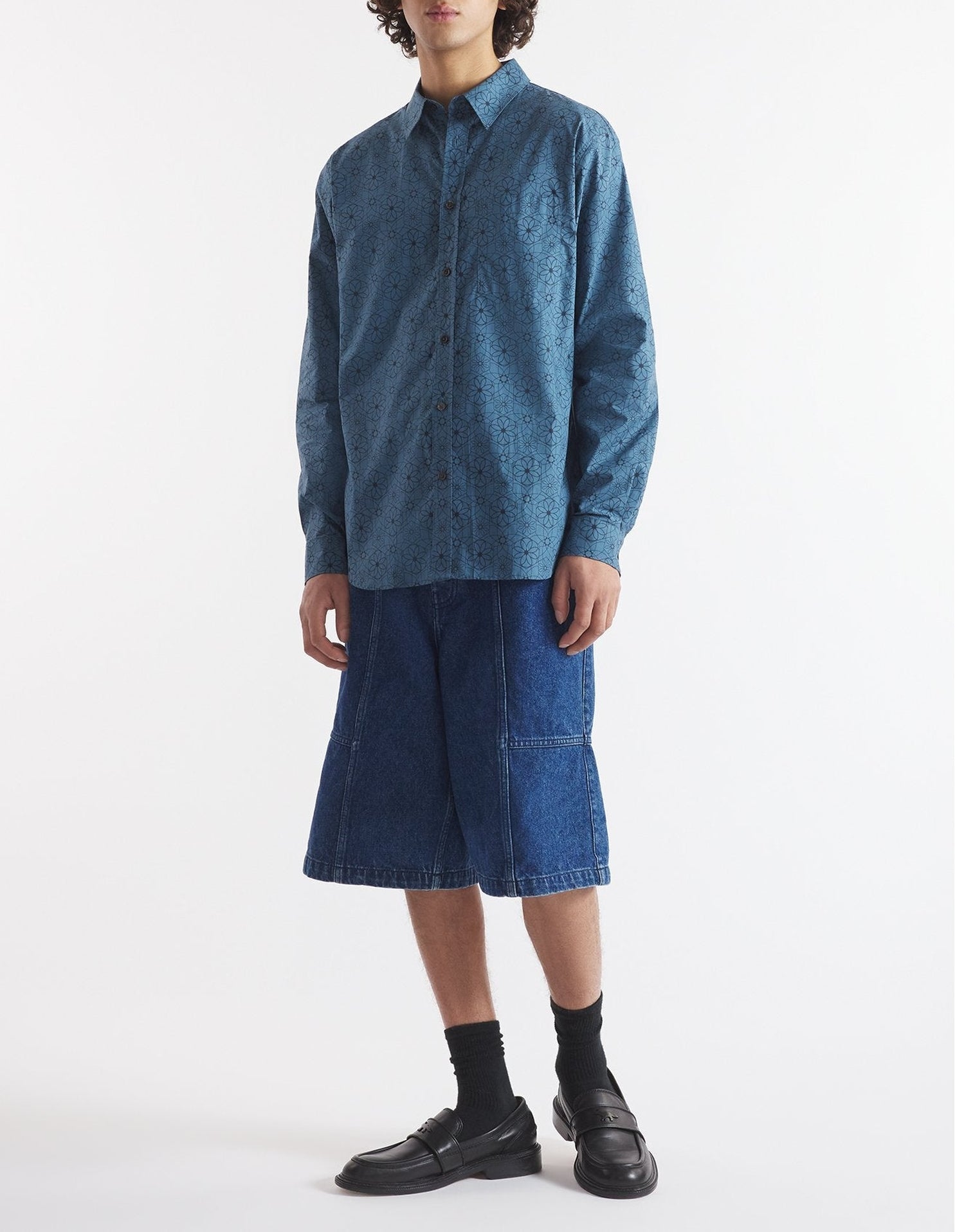Kaleidoscope print casual shirt - Lake Blue