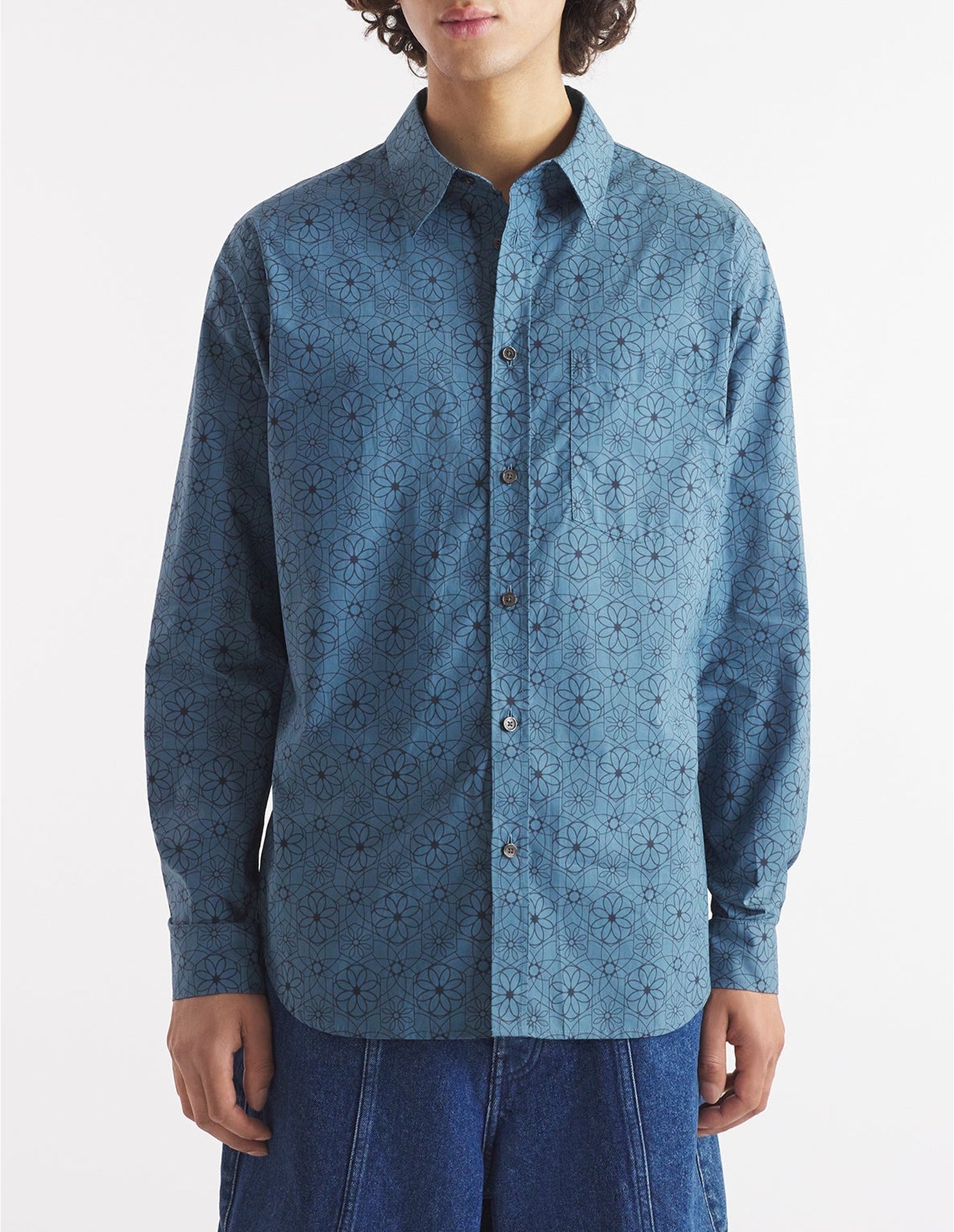 Kaleidoscope print casual shirt - Lake Blue