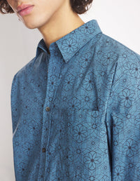 Kaleidoscope print casual shirt - Lake Blue