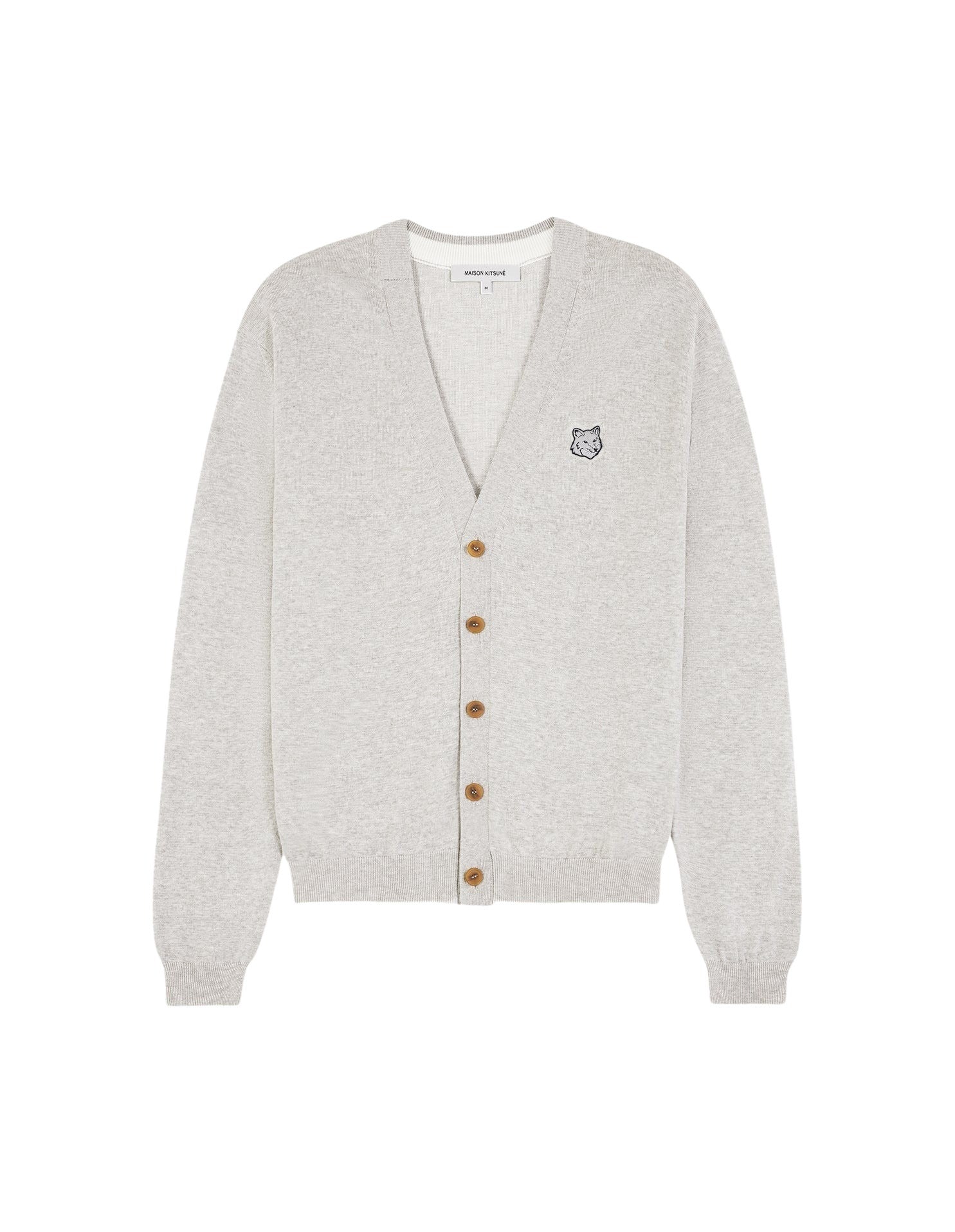 Bold Fox Head V-neck cardigan with crest - Grey Melange