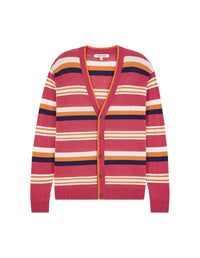 Striped V-neck cardigan in linen blend - Hibiscus Ink Stripes