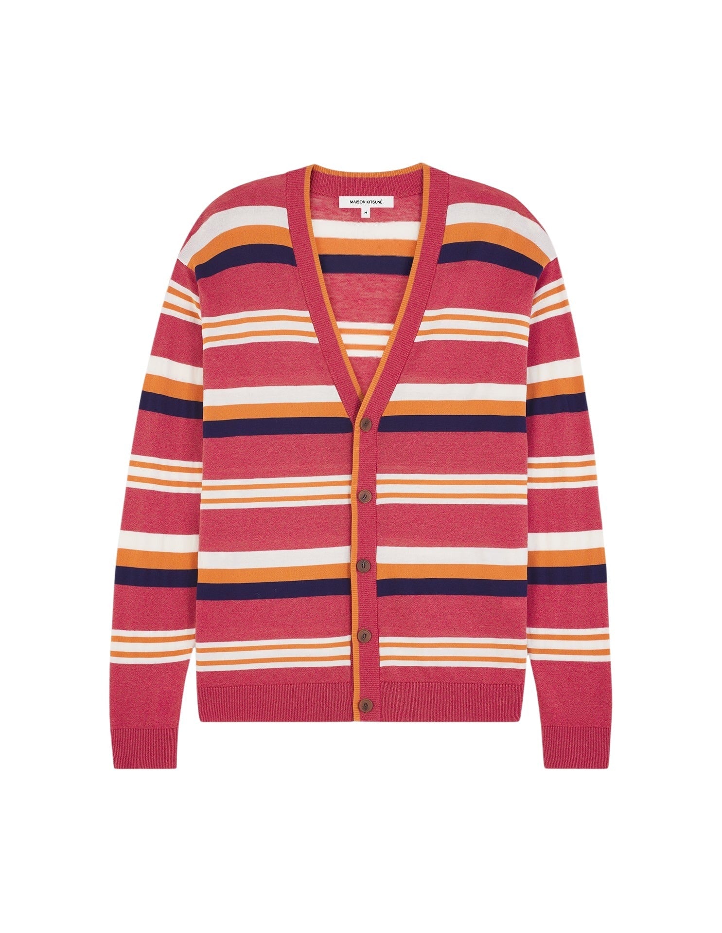 Striped V-neck cardigan in linen blend - Hibiscus Ink Stripes