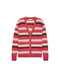 Cardigan à col V rayé en lin mélangé - Hibiscus Ink Stripes