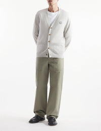 Cardigan Bold Fox Head à col V en laine - Light Grey Melange