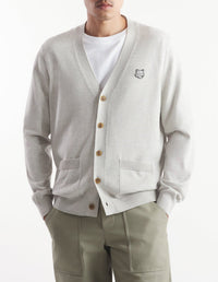 Cardigan Bold Fox Head à col V en laine - Light Grey Melange