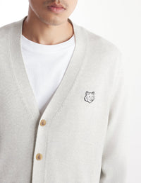 Cardigan Bold Fox Head à col V en laine - Light Grey Melange