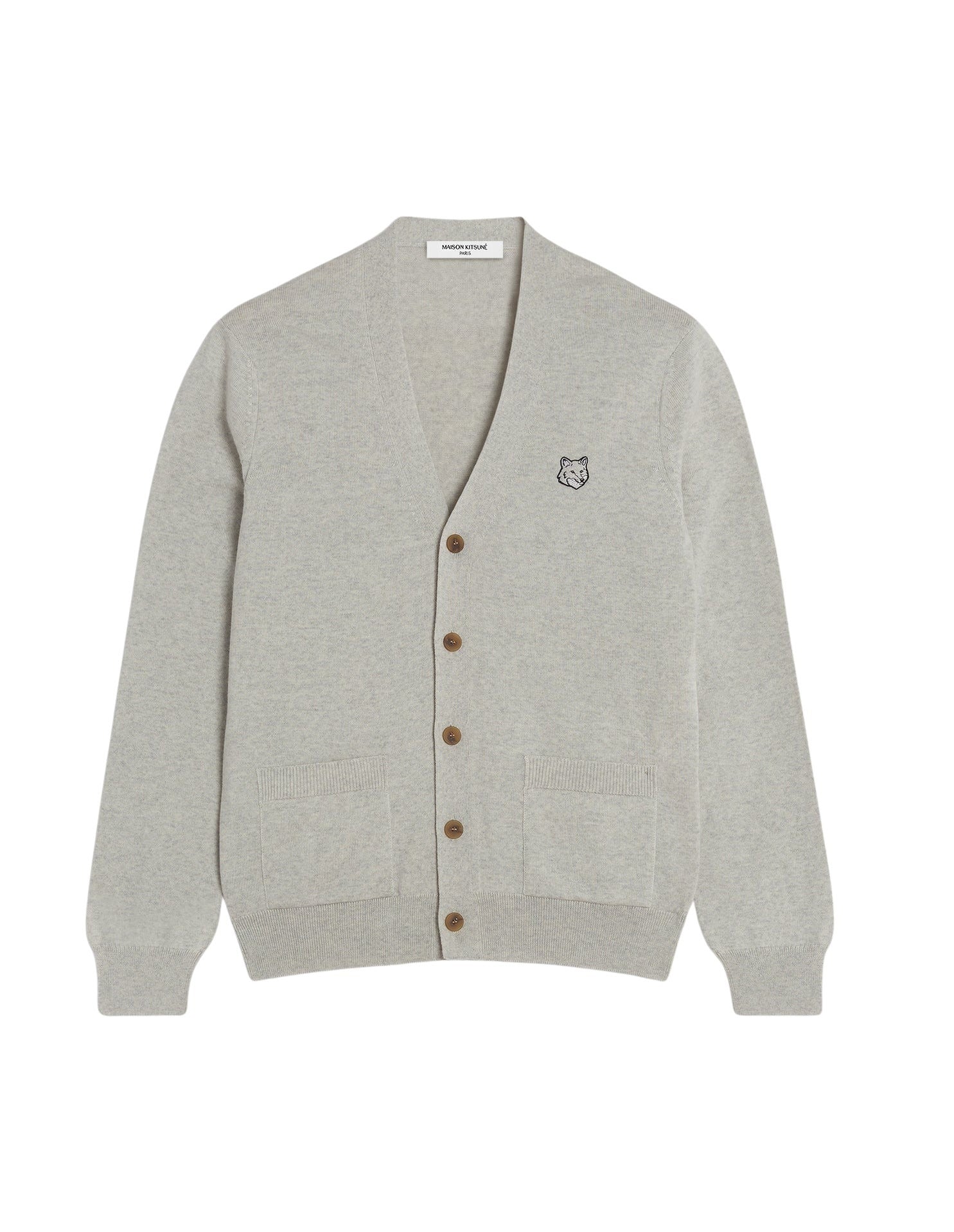 Cardigan Bold Fox Head à col V en laine - Light Grey Melange