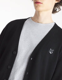 Cardigan Bold Fox Head à col V en laine - Black