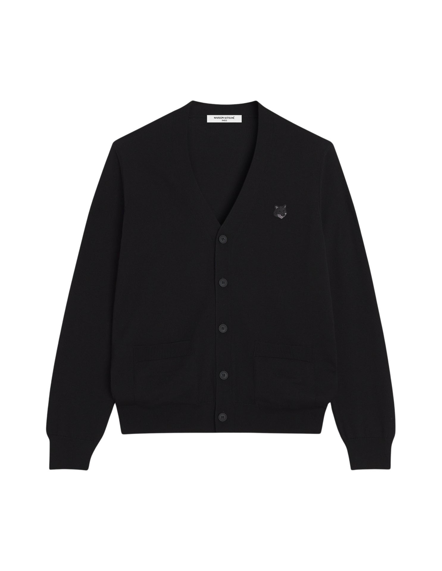 Cardigan Bold Fox Head à col V en laine - Black