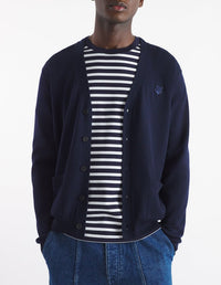 Bold Fox Head wool V-neck cardigan - Ink Blue