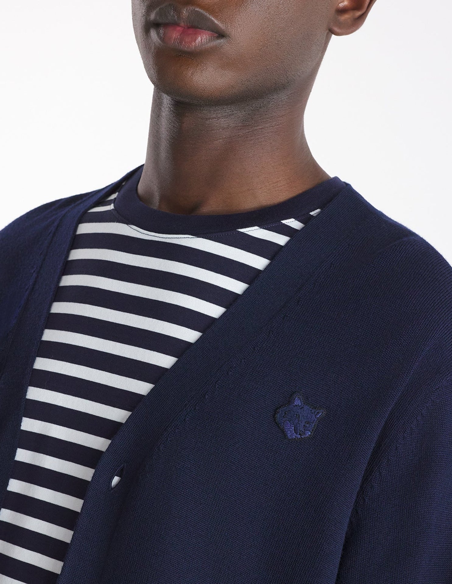Cardigan Bold Fox Head à col V en laine - Ink Blue