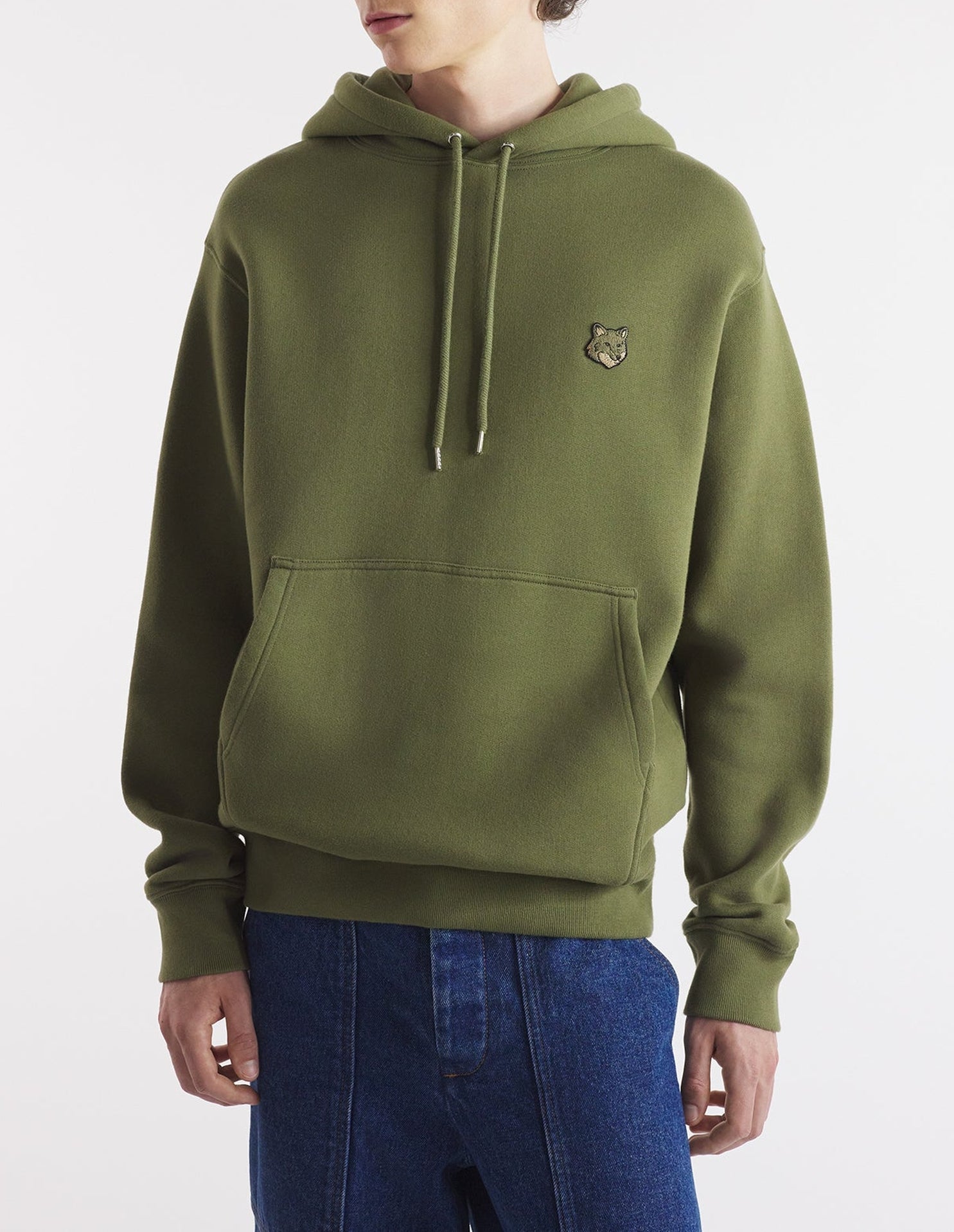 Bold Fox Head and long sleeve hoodie - Military Green
