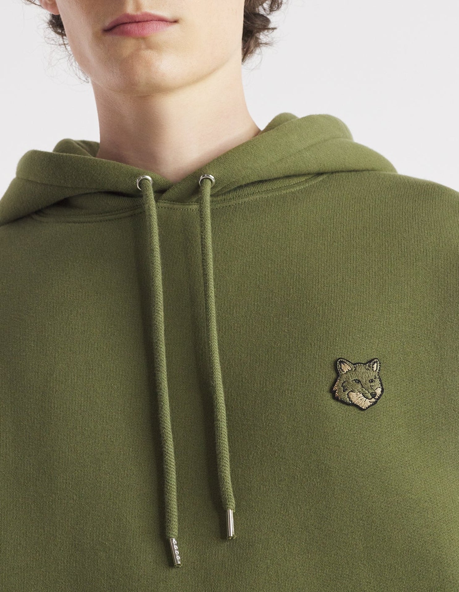 Bold Fox Head and long sleeve hoodie - Military Green