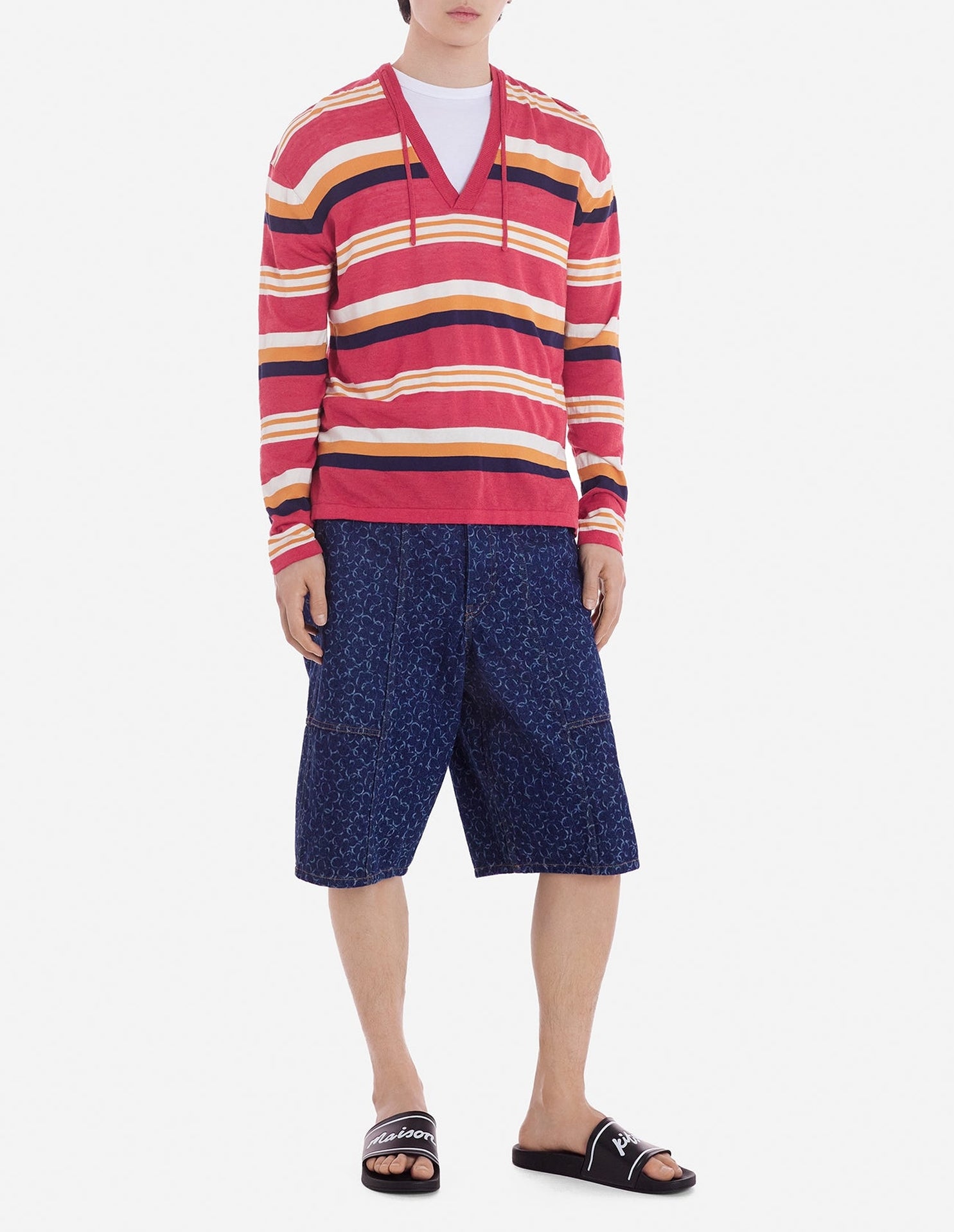 Striped linen blend hoody - Hibiscus Ink Stripes